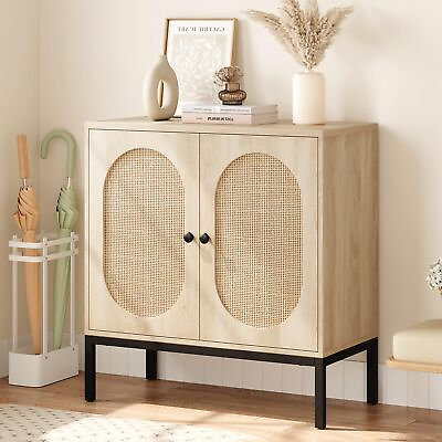 #ad Storage Cabinet Rattan Buffet Cabinet with Doors and Shelves for Bedroom Office $113.74