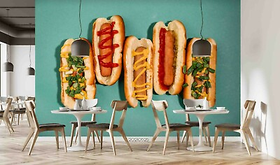 3D Fast Food Hot Dog Wallpaper Wall Mural Removable Self adhesive 86 AU $349.99