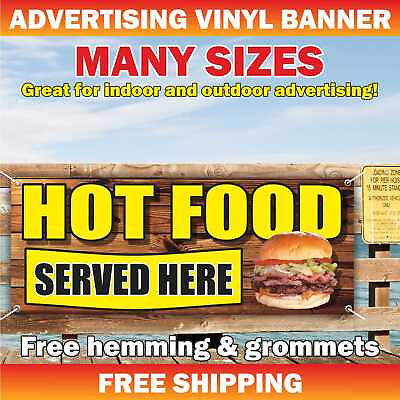 #ad HOT FOOD SERVED HERE Advertising Banner Vinyl Mesh Sign restaurant bar cafe $219.95