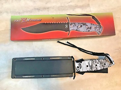 Tac Xtreme 12quot; Overall Black SS Blade Rubber Handle White Skull Camo Guard Shea $20.00