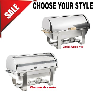 Roll Top Deluxe Full Size 8 Qt. Stainless Steel Buffet Chafer Chafing Dish Set $153.48