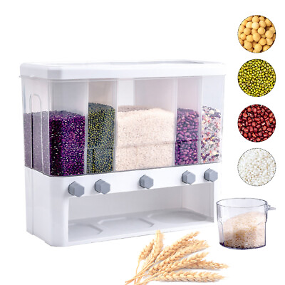 #ad Cereal Storage 5Grid Dispenser Kitchen Pantry Rice Grain Dry Food Container 10kg $23.76