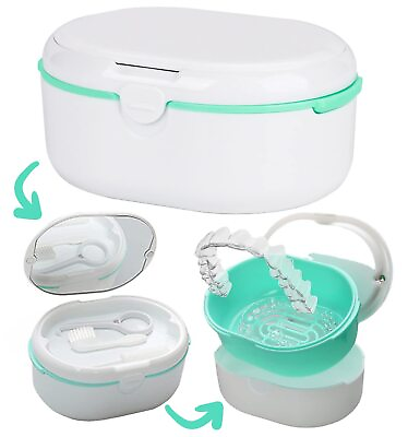 #ad #ad Retainer Case Denture Bath Box with Strainer Basket Mouth Guard Case Brace... $20.62