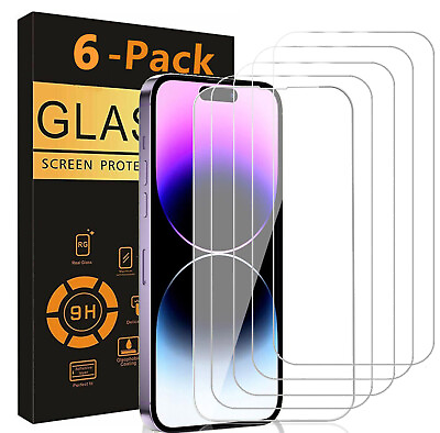 6 Pack Tempered Glass Screen Protector For iPhone 15 14 13 12 11 Pro Max XS XR 8 $7.99