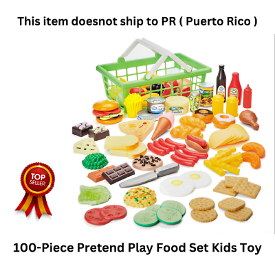 100 Piece Pretend Play Food Set Kids Toy Kitchen Cutting Playset Cook Serve Meal $14.49