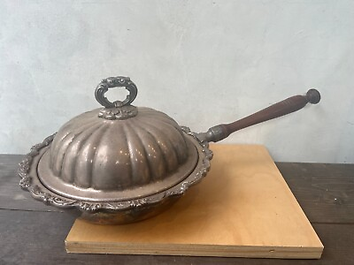 #ad Vintage Poole Silver Old English Chafing Dish amp;Lid Wooden handle Silverplate5030 $25.00