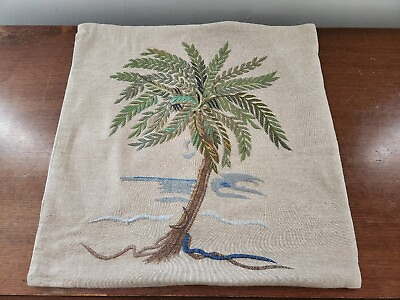 1 Pottery Barn Embroidered Tropical Palm Tree Pillow Cover 20quot; x 20quot; Cotton $29.69