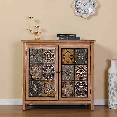 #ad Vintage Buffet Sideboard Storage Accent Cabinet with Hollow Carved Doors Grey $192.99