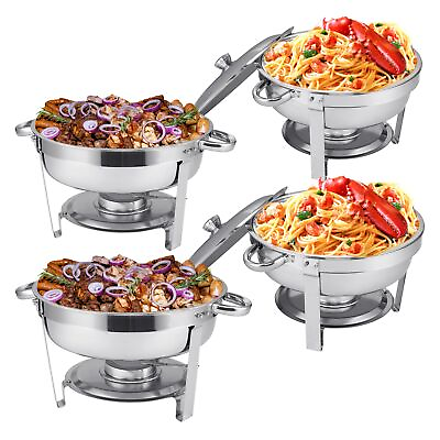 #ad #ad 4 Packs Chafing Dish Buffet Set，5QT Round Stainless Steel Chafers and Buffet ... $172.19