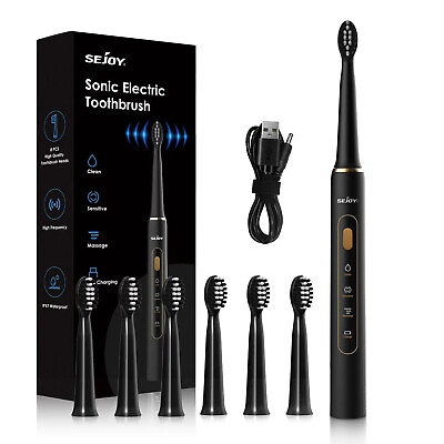 Sonic Electric Toothbrush Rechargeable 7 Brush Heads amp; 3 Modes Precise Cleaning $12.99