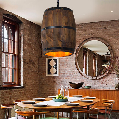 #ad Wood Wine Barrel Hanging Light Ceiling Lamp Pendant For Restaurant Bar Cafe USA $54.86