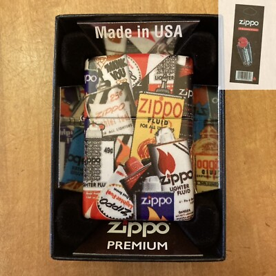 #ad Zippo 02526 Vintage Fuel Can Collage 540 Color Wrap Around Lighter FLINT PACK $39.75