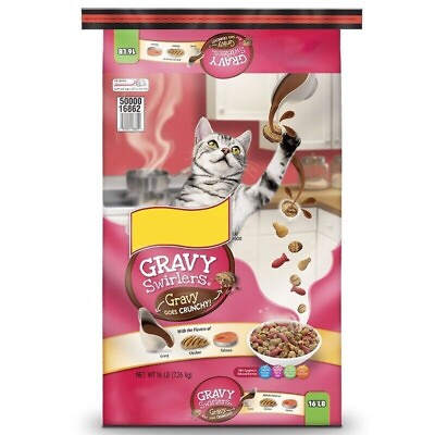 #ad 16 lb Bag Gravy Swirlers Dry Cat Food for Adult Cats amp; Kittens Chicken amp; Salmon $14.77