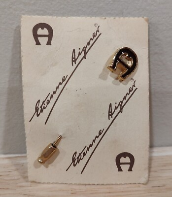 #ad Vintage Etienne Aigner Enamel GoldTone Metal Horse Shoe Stick Pin Brooch On Card $9.99