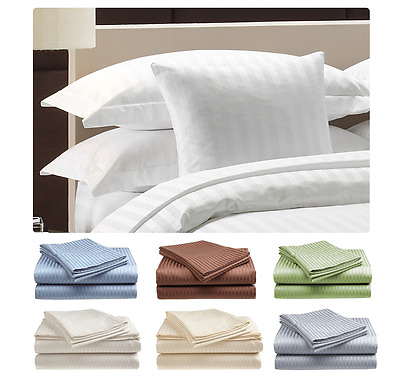 Deluxe Hotel 400 Thread Count 100% Cotton Sateen Dobby Stripe Bed Sheet Set $21.99