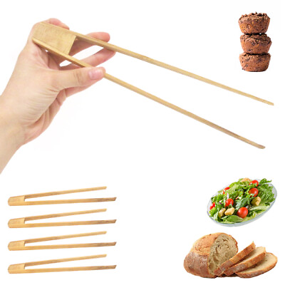 Lot of 5 Bamboo Wooden Toast Tong 12quot; Bread Bagel Bacon Sugar Ice Tea Salad Home $15.95