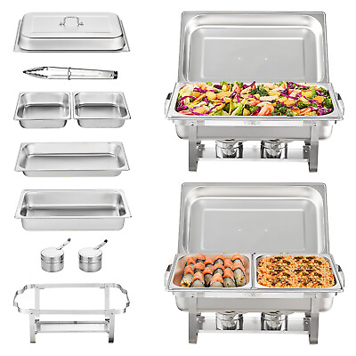 #ad VEVOR 2 Pack Rectangle Chafing Dish Set 2 Full Size 8Qt Pan 4 Half Size 4Qt Pans $91.39
