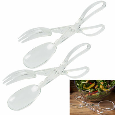 #ad 2 Pc Serving Tongs Salad Cooking Food Ice BBQ Clear Plastic Utensil Kitchen Tool $11.48