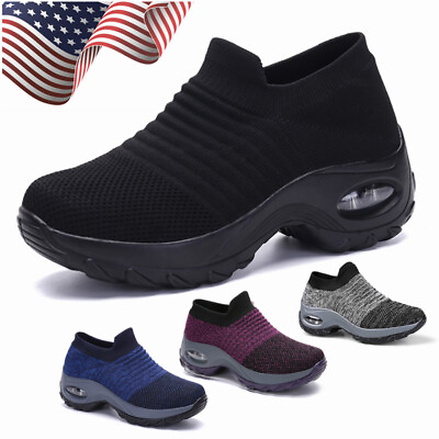 #ad Women#x27;s Air Cushion Sport Running Shoes Breathable Mesh Walking Slip On Sneakers $26.49