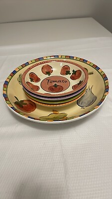 #ad Salad Bowl Salad for Tabletops Unlimited Vibrant Hand Painted Veggies Set For 4 $40.00
