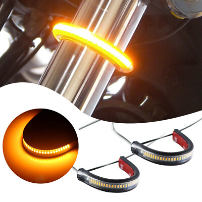 Super Bright Amber LED Fork Turn Signal Lights Strip For Motorcycle Universal $8.92