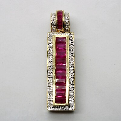#ad 2 Ct Baguette Cut Simulated Ruby Bar Pendant 14K Yellow Gold Plated Free Chain $95.81