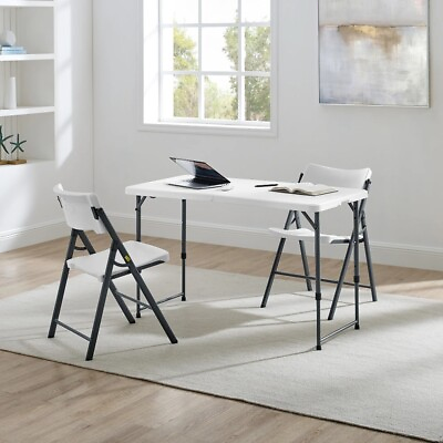 #ad White 4 Foot Adjustable Height Folding Plastic Table Easy Fold Indoor Outdoo $32.95