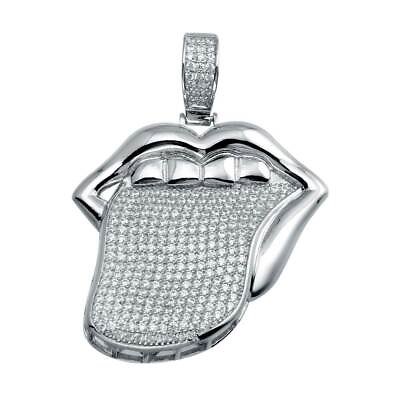 #ad Men#x27;s Sterling Silver Mouth amp; Tongue Hip Hop Pendant w Micro Pave CZ Stones $44.99