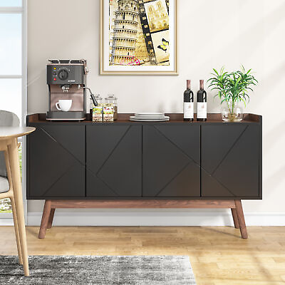 Black amp; Brown Wood Kitchen Sideboard Buffet Table 4 Door Accent Storage Cabinet $184.48
