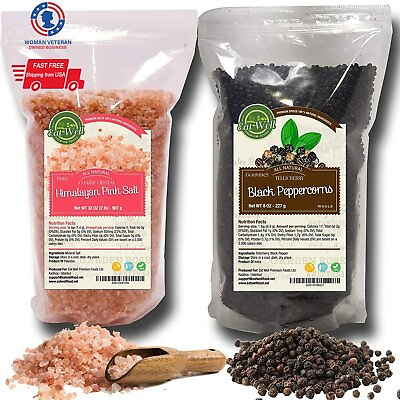 Whole Black Peppercorns 12oz amp; Himalayan Pink Salt Coarse Grain 2 lbs $19.99