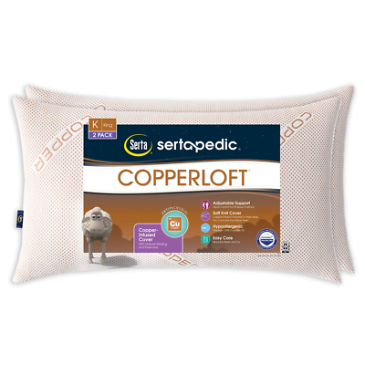 #ad Set of 2 Serta Sertapedic Copperloft Firm Bed PillowsKing Copper Infused Cover $27.68