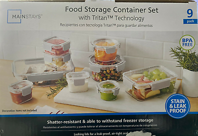 #ad Mainstays Tritan Variety 9pack 18pcs Food Storage Containers withGrey Clasps NEW $28.90