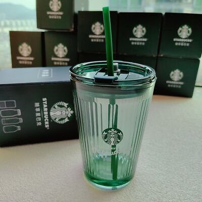 Starbucks Small Green Straw Cups Double Mouth Ink Green Glass Cups Tumbler 480ml $32.39