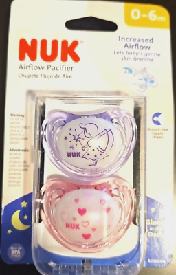 #ad Nuk Airflow Pacifier 0 6 Months 2pack GLOWS Fairy amp; Hearts Factory Sealed NEW $10.56