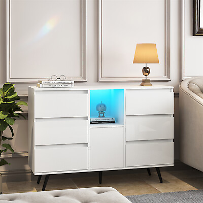 #ad High Gloss Sideboard Storage Cabinet Kitchen Buffet Cabinet with LED Light US $188.99