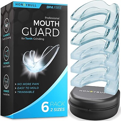 Honeybull Mouth Guard for Grinding Teeth Pack of 6 Moldable 2 Sizes $14.95