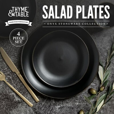 #ad Thyme amp; Table Dinnerware Black Onyx Stoneware Salad round Plates 4 Pack $45.00