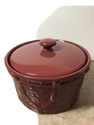 LONGABERGER POTTERY FOREST RED CHRISTMAS DRUM CASSEROLE DISH USA $33.00