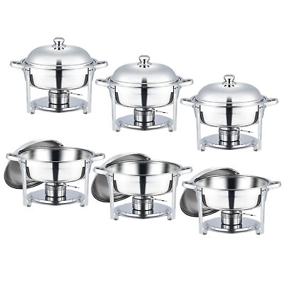 WILPREP 6 Pack Chafing Dish Set Round 5.3qt Stainless Steel Buffet Chafer Warmer $175.99