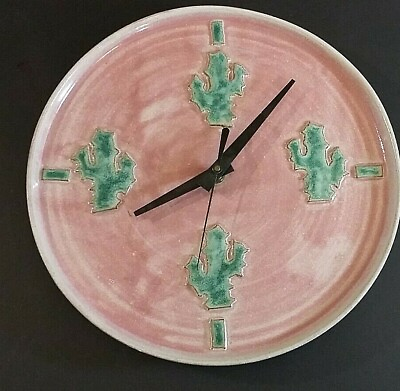 Schmidt Marken Design Cactus? pattern Pottery Clock 10 1 8quot; hands a bit bent $30.41