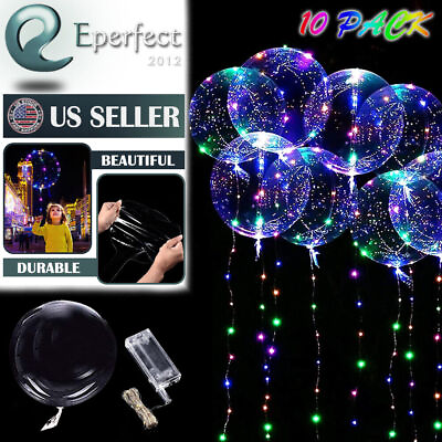 #ad 10 Pack LED Light Up BoBo Balloons 20quot; Party Birthday Transparent Bubble Balloon $11.99