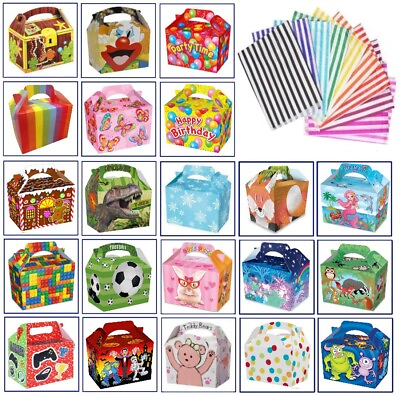 #ad 15 Party Food Boxes Themed Character Loot Treat Gift Box Plus 15 FREE Paper Bags GBP 7.49