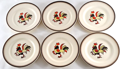 Vintage Metlox Poppytrail Red Rooster Salad Small Plates Set Of 6 California $25.85