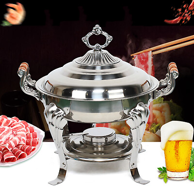 #ad Silver Round Chafing Dish Buffet Chafer Warmer Set w Lid Stainless Steel $59.85