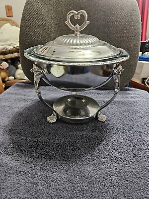 #ad Vintage Silver Candle Chafing Dish With 1.9 Qt Marinex Bakeware Dish $25.55