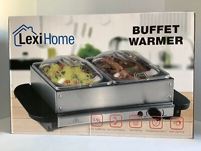 LexiHome Stainless Steal Two 1.5 L Each Pans Trays Buffet Food Warmer New in Box $29.99