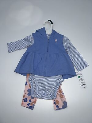 Carter#x27;s Baby Girl Bodysuit long sleve amp; Cardigan Sleeveless hooded Set Size 3M $10.00