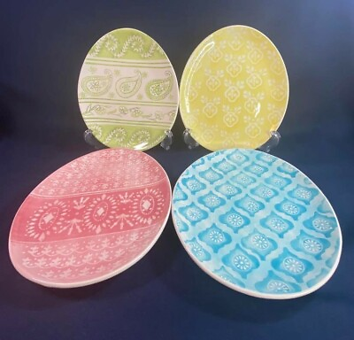 #ad Pottery Barn Ceramic Easter Egg Plates Set of 4 in Original Box . G1 $39.99