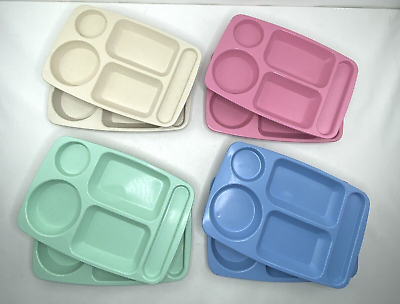 #ad Food Party Craft Tray Lot of 8 Plastic 5 Compartment Tan Pink Blue Teal Speckled $24.99