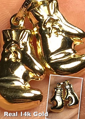 GOLd Double Boxing Glove Pendant 14K charm necklace Yellow real Pair small 0.65quot; $169.98